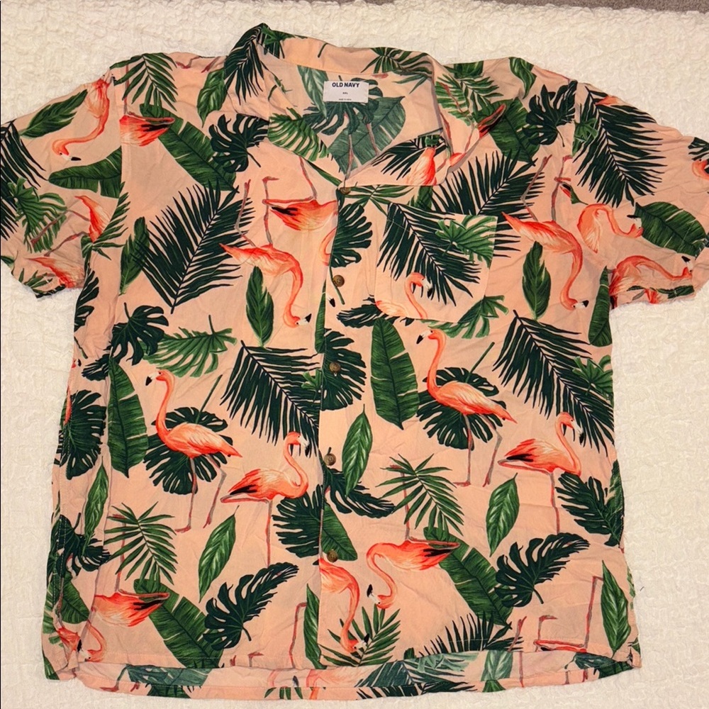 Flamingo Floral Shirt and Swim Trunks Set - Picture 2 of 8